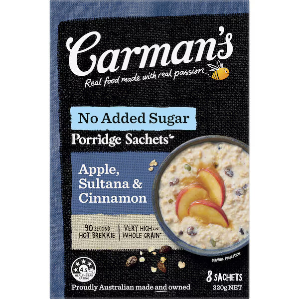 Carman's Porridge Apple Sultana & Cinnamon X 8 Sachets 320g