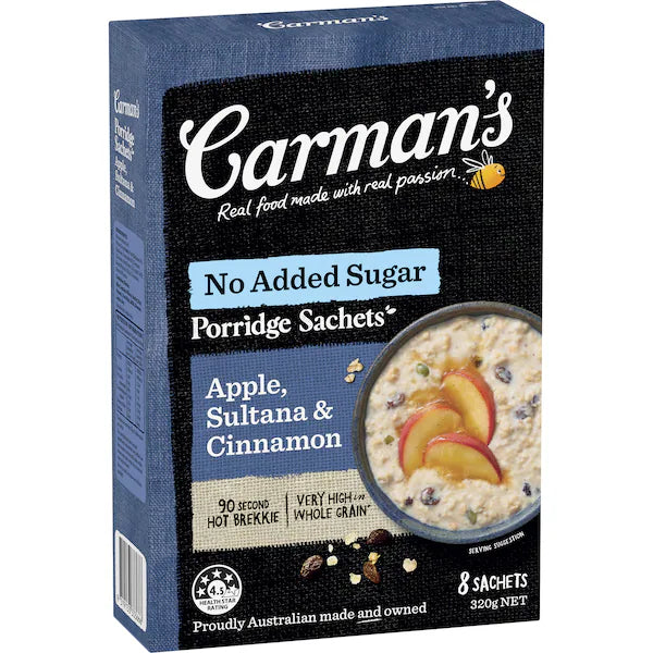 Carman's Porridge Apple Sultana & Cinnamon X 8 Sachets 320g