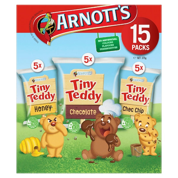 Arnott's Tiny Teddy Biscuits Variety 15 Pack 375G (EXCLUSIVE)