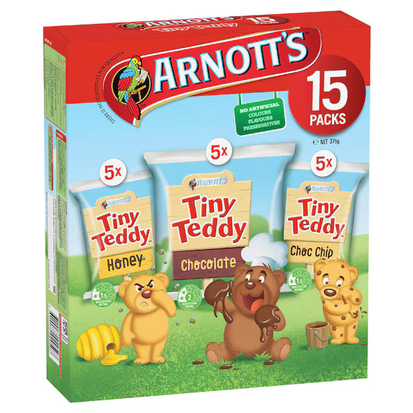 Arnott's Tiny Teddy Biscuits Variety 15 Pack 375G (EXCLUSIVE)