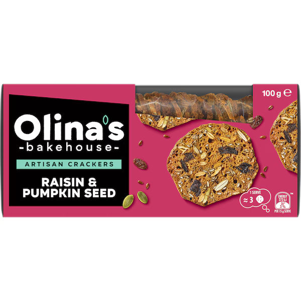Olina's Bakehouse Artisan Cracker Biscuits Raisin & Pumpkin Seeds 100g