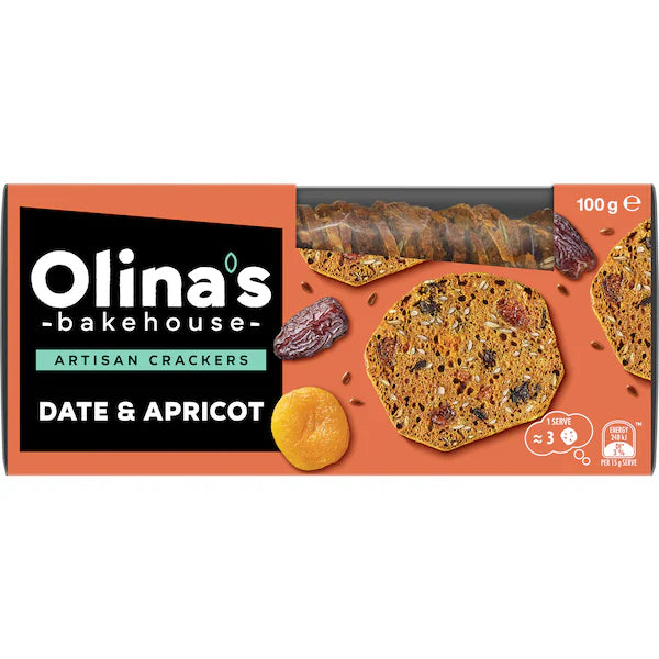 Olina's Bakehouse Artisan Cracker Biscuits Date & Apricot 100g