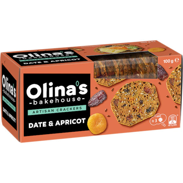 Olina's Bakehouse Artisan Cracker Biscuits Date & Apricot 100g