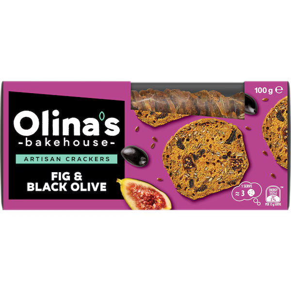 Olina's Bakehouse Artisan Cracker Biscuits Fig & Black Olive 100g