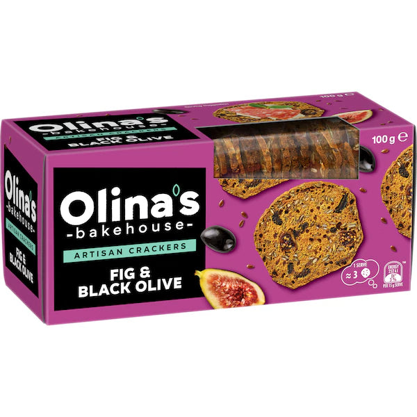 Olina's Bakehouse Artisan Cracker Biscuits Fig & Black Olive 100g