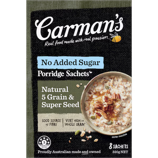 Carman's Porridge Sachets Natural 5 Grain & Super Seed 8 pack 320g