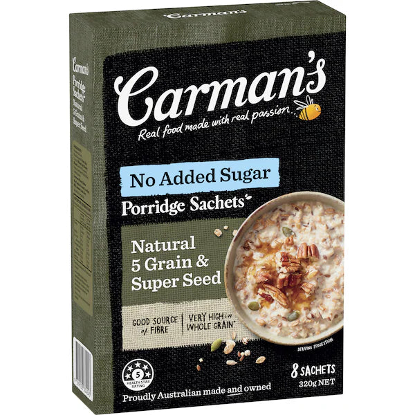 Carman's Porridge Sachets Natural 5 Grain & Super Seed 8 pack 320g
