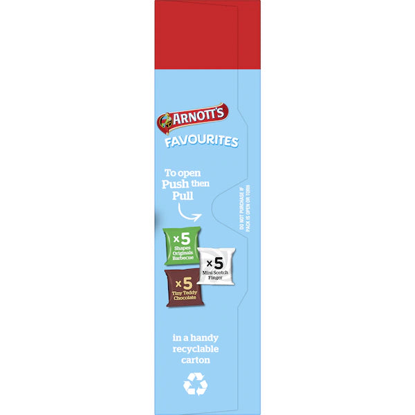 Arnott's Favourites MEGA BOX- BBQ Shapes, Scotch Finger & Tiny Teddy (15 PACK) 375g (EXCLUSIVE)