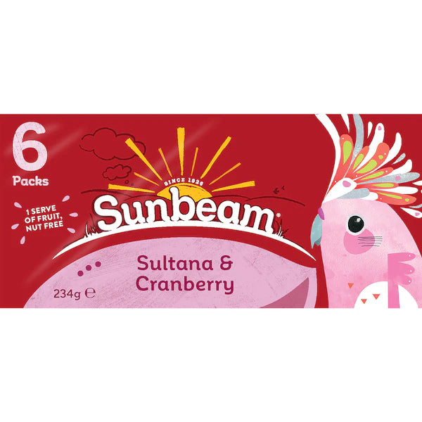 Sunbeam Sultanas & Cranberry 6 packs x 39g (EXCLUSIVE)