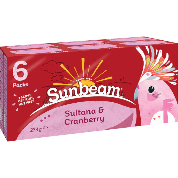 Sunbeam Sultanas & Cranberry 6 packs x 39g (EXCLUSIVE)