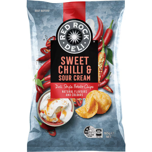 Red Rock Deli Potato Chips Sweet Chilli & Sour Cream 165g (EXCLUSIVE)