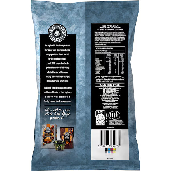 Red Rock Deli Potato Chips Lime & Black Pepper 165g (EXCLUSIVE)