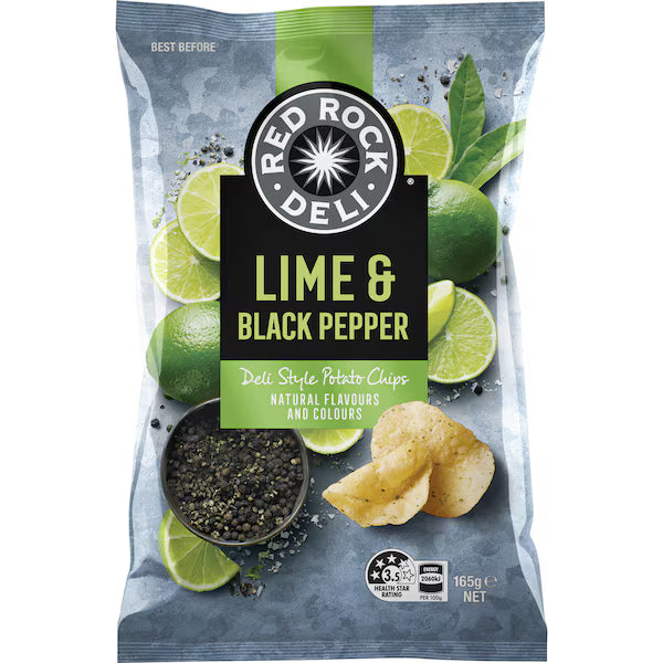 Red Rock Deli Potato Chips Lime & Black Pepper 165g (EXCLUSIVE)