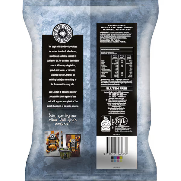 Red Rock Deli Potato Chips Sea Salt & Balsamic Vinegar 165g (EXCLUSIVE)