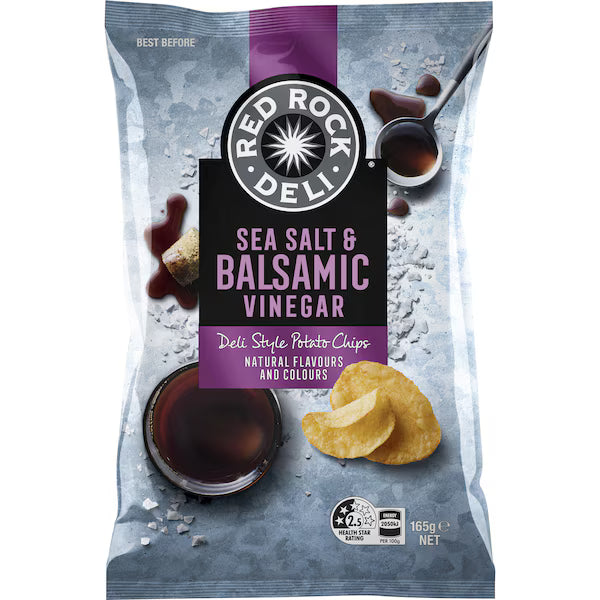 Red Rock Deli Potato Chips Sea Salt & Balsamic Vinegar 165g (EXCLUSIVE)
