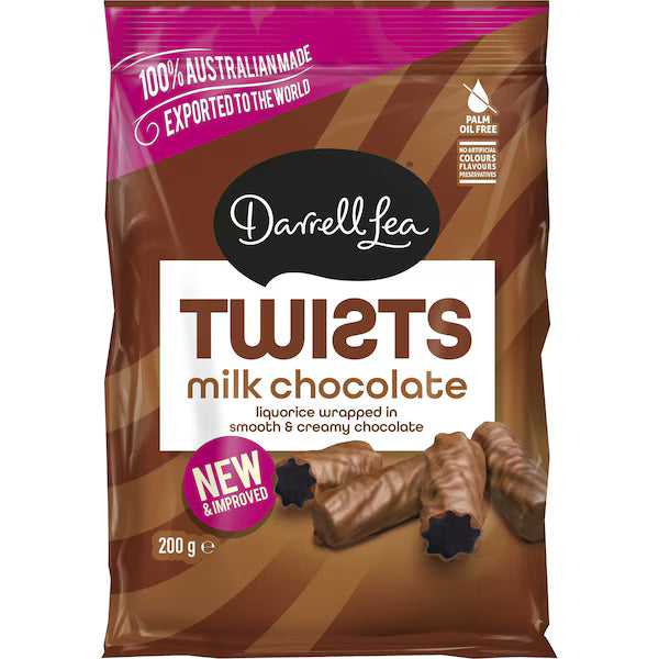 Darrell Lea Twists Milk Chocolate Coated Original Liquorice 200g (EXCLUSIVE)