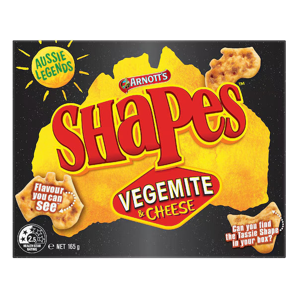 Arnott's Shapes Vegemite & Cheese Cracker Biscuits 165g