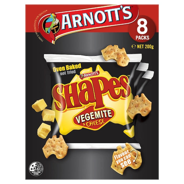 Arnott's Shapes Vegemite & Cheese Multipack Cracker Biscuits 8 pack 200g( EXCLUSIVE)