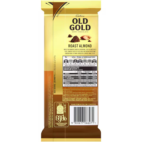 Cadbury OLD GOLD Roast Almond Dark Chocolate Block 180g(EXCLUSIVE)