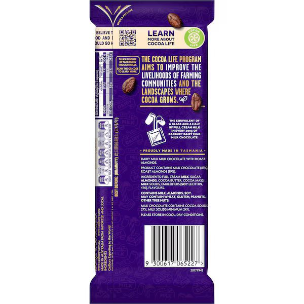 Cadbury Dairy Milk Roast Almond Chocolate Block 180g