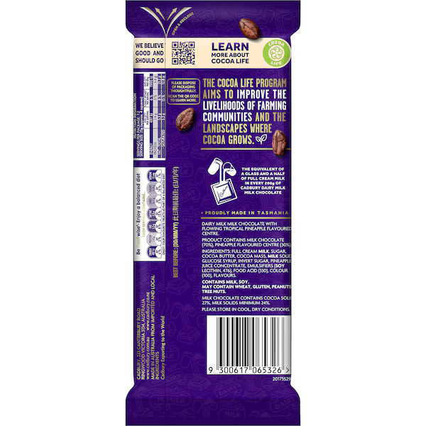 Cadbury Dairy Milk Tropical Pineapple Chocolate Block 180g