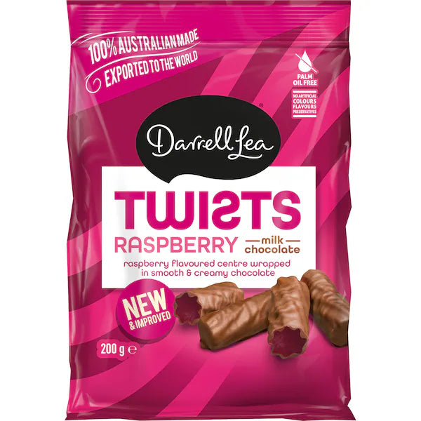 Darrell Lea Twists Liqourice Milk Chocolate Raspberry 200g (EXCLUSIVE)