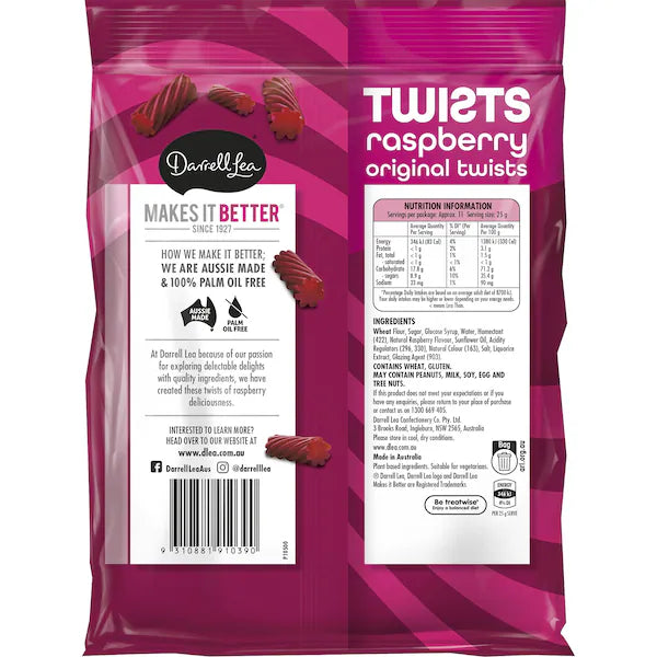 Darrell Lea Twists Raspberry Liquorice family Pack 280g (EXCLUSIVE)