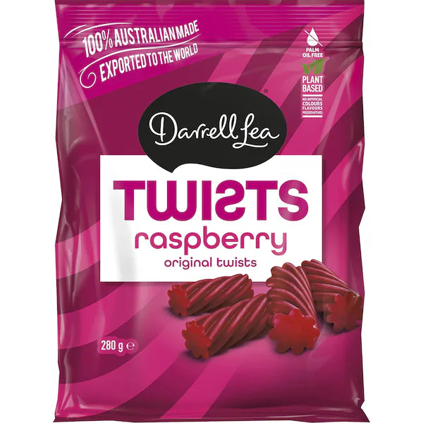 Darrell Lea Twists Raspberry Liquorice family Pack 280g (EXCLUSIVE)