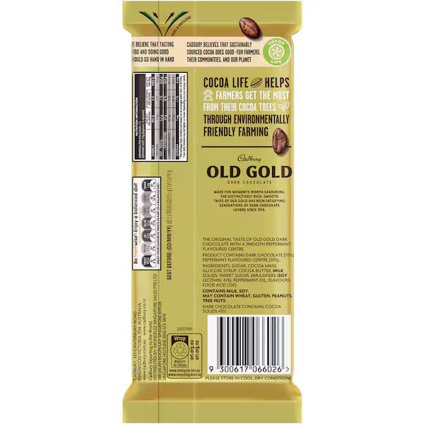 Cadbury OLD GOLD Peppermint Dark Chocolate Block 180g (EXCLUSIVE)
