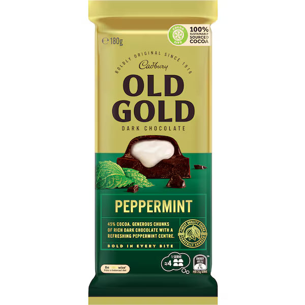 Cadbury OLD GOLD Peppermint Dark Chocolate Block 180g (EXCLUSIVE)