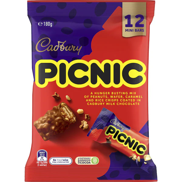 Cadbury Picnic Milk Chocolate Share Pack 12 Mini Bars 180g (Exclusive)