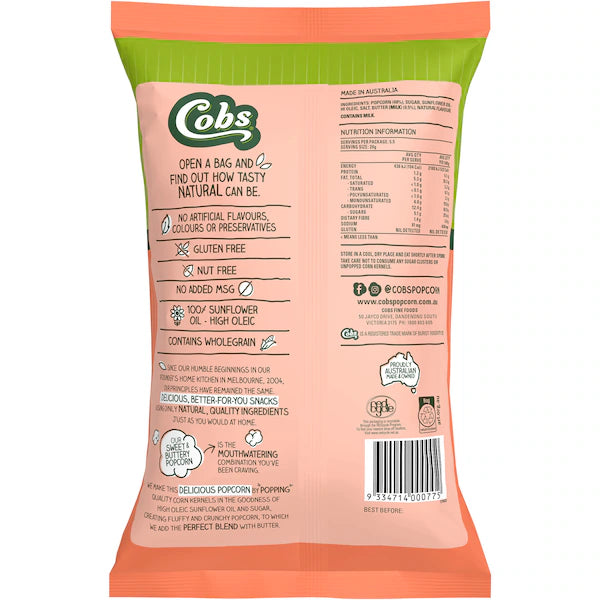 Cobs Natural Popcorn Sweet & Buttery 110g (Exclusive)