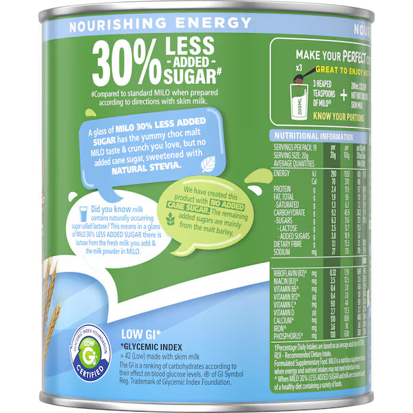 Nestle Milo 30% Less Added Sugar Chocolate Malt Powder Drink 395g (EXCLUSIVE)
