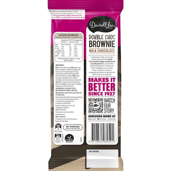 Darrell Lea Block Double Choc Brownie Milk Chocolate 160g (Limited Edition)