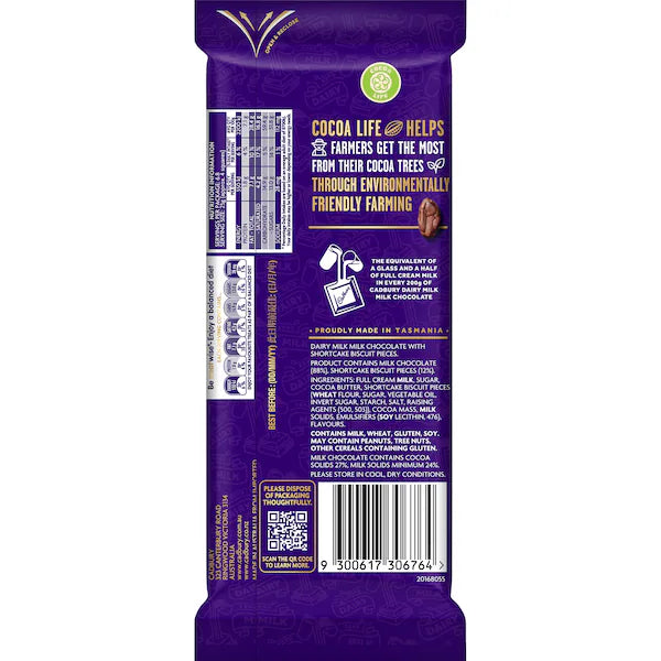 Cadbury Dairy Milk Slices Shortcake Chocolate Block 170g