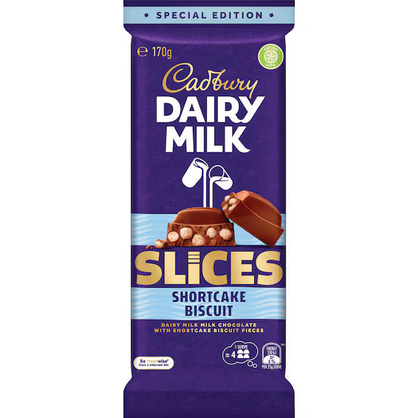 Cadbury Dairy Milk Slices Shortcake Chocolate Block 170g