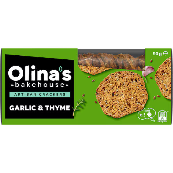 Olina's Bakehouse Artisan Crackers Garlic & Thyme 90g