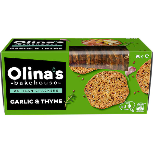 Olina's Bakehouse Artisan Crackers Garlic & Thyme 90g