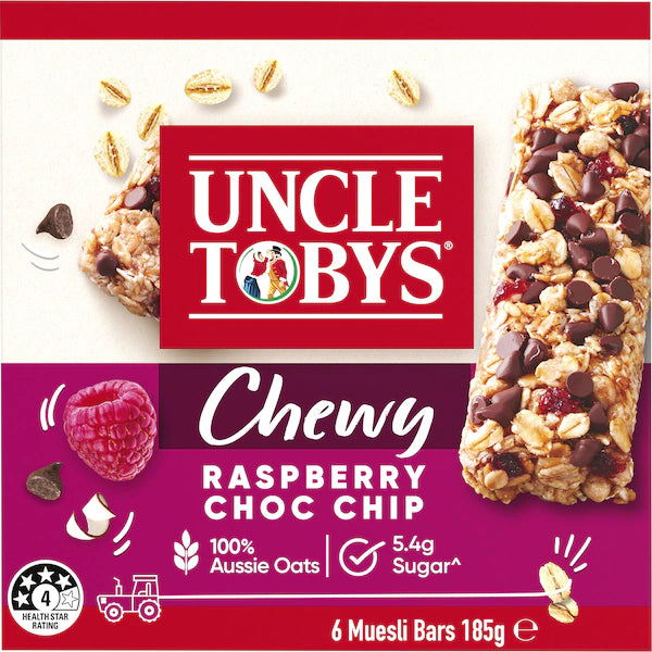 Uncle Tobys Chewy Raspberry Choc Chip Muesli Bars 6 pack 185G (Exclusive)