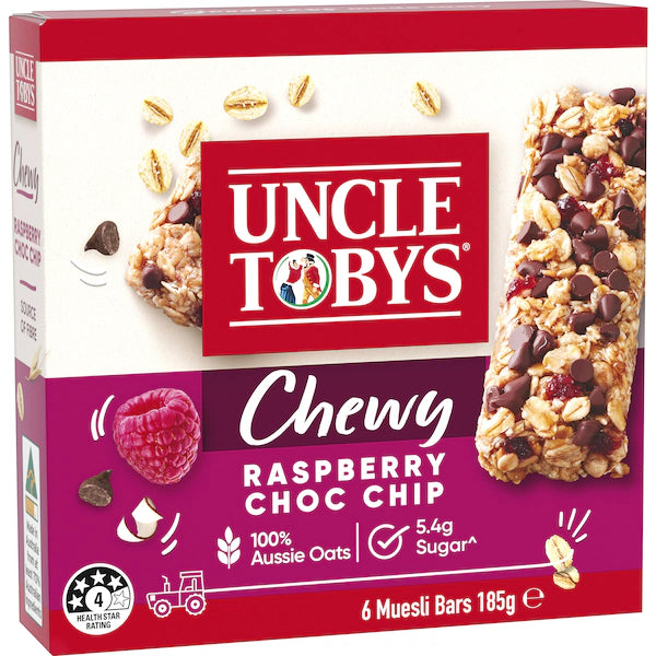 Uncle Tobys Chewy Raspberry Choc Chip Muesli Bars 6 pack 185G (Exclusive)
