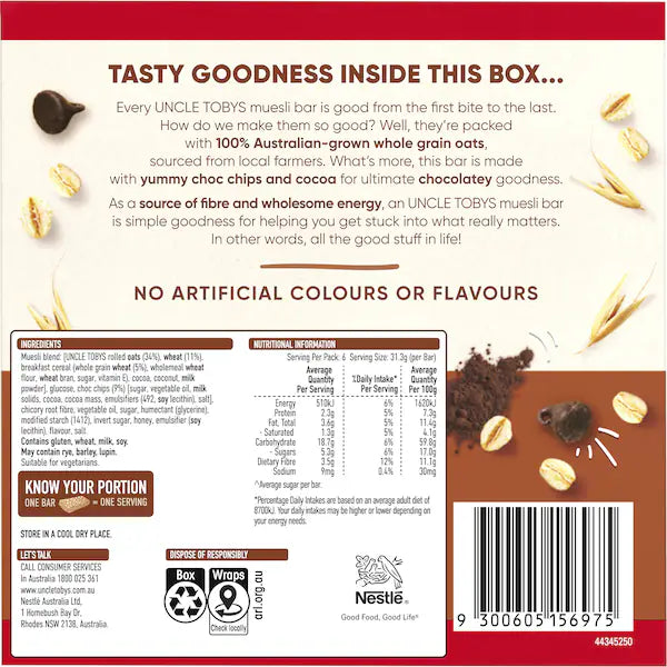 Uncle Tobys Chewy 'Oh My Choc' Muesli Bars 6 pack 185g(Exclusive)